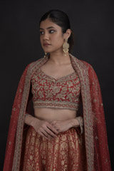 Red Banarasi Lehenga Set_DTR0642
