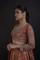 Red Banarasi Lehenga Set_DTR0646