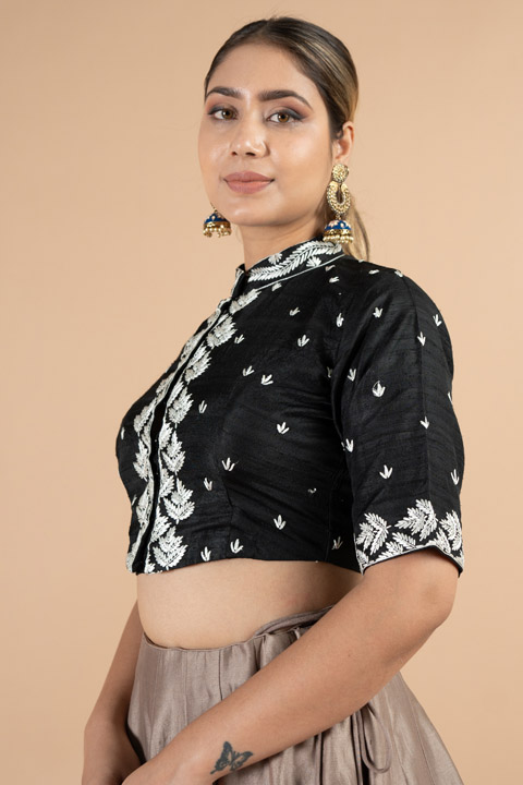 Black Mandarin Collar Blouse