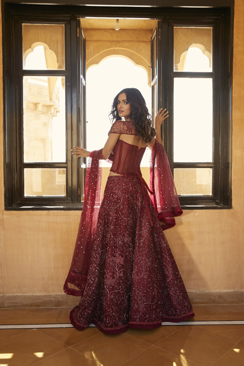 Embellished Maroon Lehenga