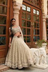 Ivory Organza Scalloped Lehenga