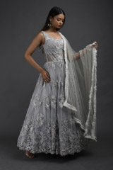 Grey Embellished Corset Gown_SUB8836