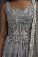 Grey Embellished Corset Gown_SUB8845
