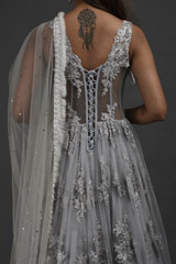 Grey Embellished Corset Gown_SUB8850