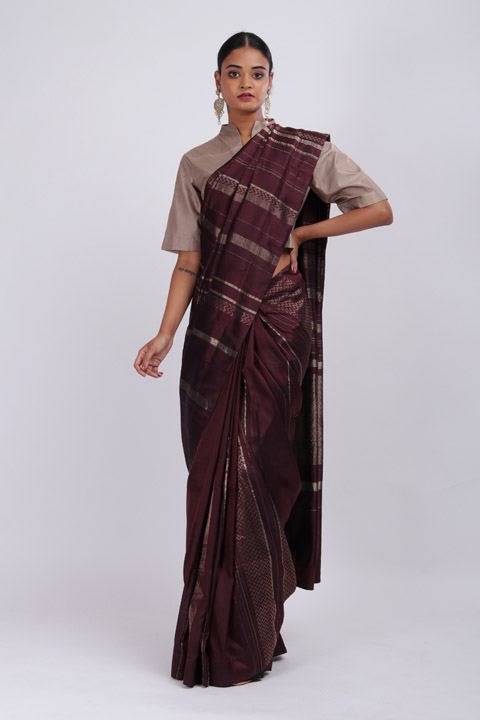 Electric Wine Handcrafted Saree