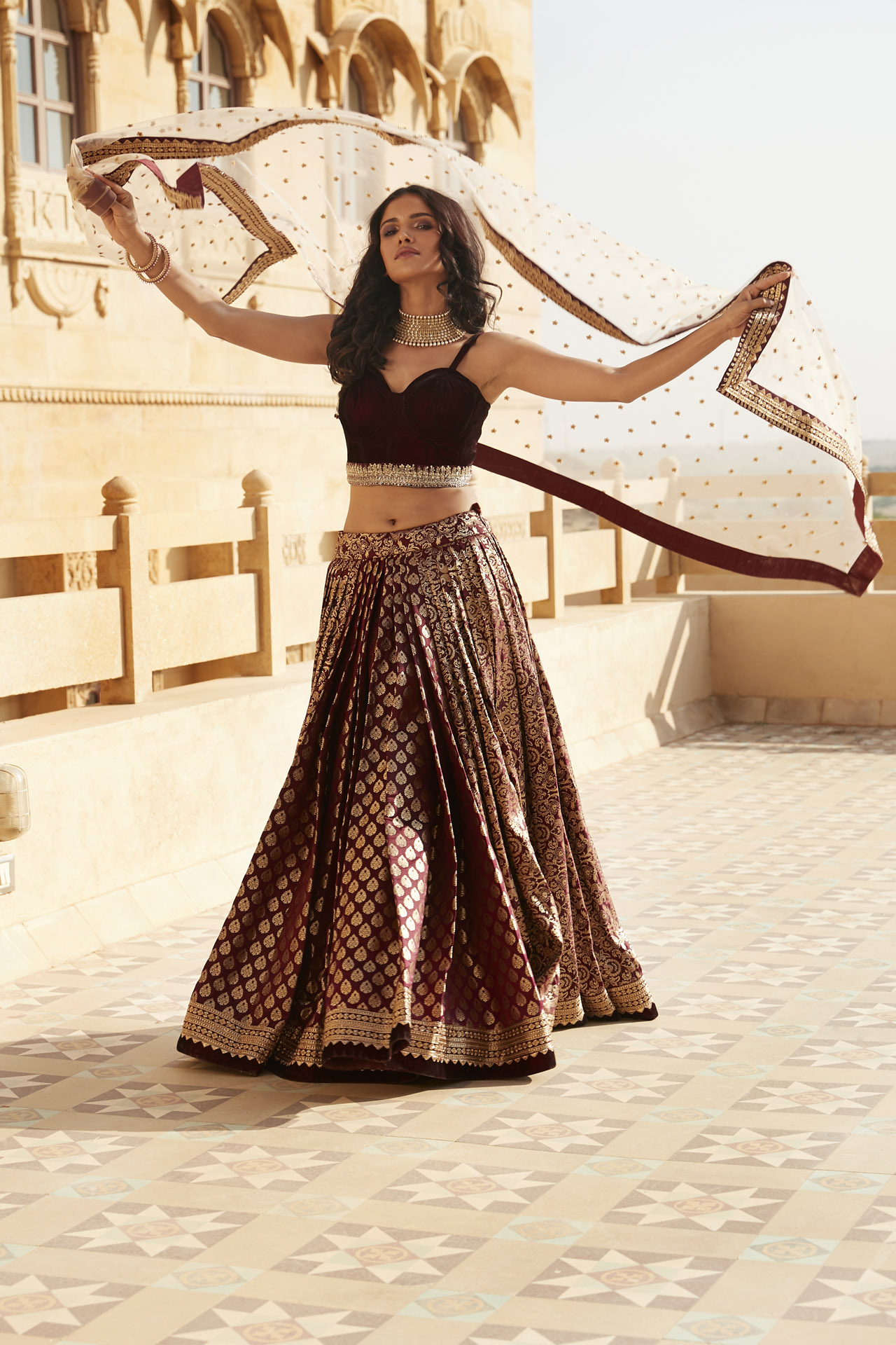 MAROON EMBELLISHED LEHENGA