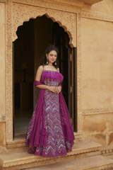 Purple Feather Embellished Lehenga Set