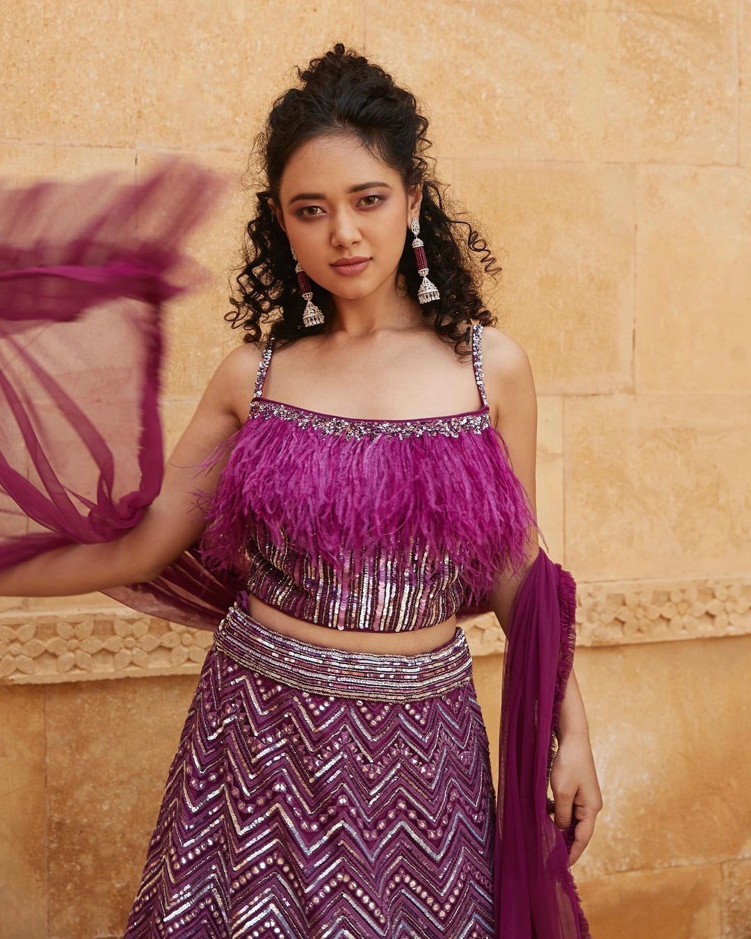 Purple Feather Embellished Lehenga Set4