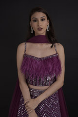 Purple Feather Embellished Lehenga Set_DTR9654