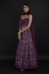 Purple Feather Embellished Lehenga Set_DTR9657