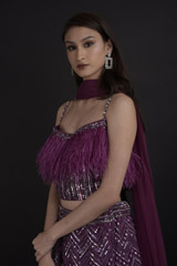 Purple Feather Embellished Lehenga Set_DTR9658