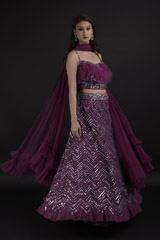 Purple Feather Embellished Lehenga Set_DTR9660