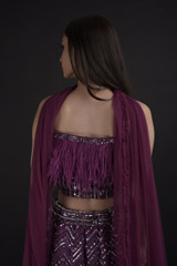Purple Feather Embellished Lehenga Set_DTR9661