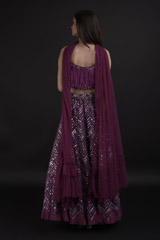 Purple Feather Embellished Lehenga Set_DTR9663