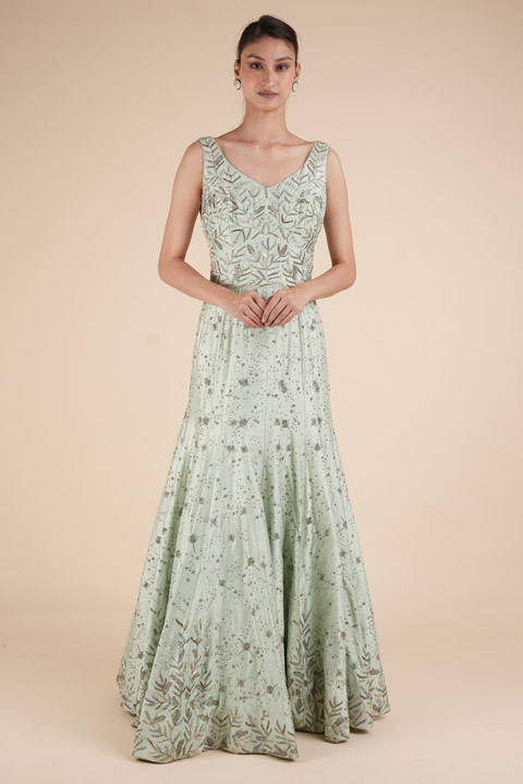 Mint Raw Silk Gown