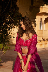 Magenta Raw Silk Cutwork Embroidered Lehenga3