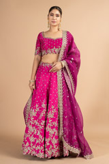 Magenta Raw Silk Cutwork Embroidered LehengaDSC00377