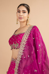 Magenta Raw Silk Cutwork Embroidered LehengaDSC00379