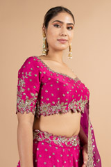 Magenta Raw Silk Cutwork Embroidered LehengaDSC00381