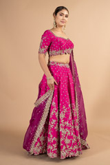 Magenta Raw Silk Cutwork Embroidered LehengaDSC00382