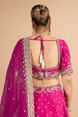 Magenta Raw Silk Cutwork Embroidered LehengaDSC00384