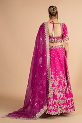 Magenta Raw Silk Cutwork Embroidered LehengaDSC00385
