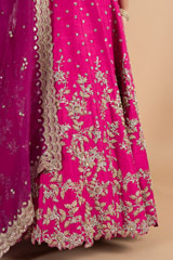 Magenta Raw Silk Cutwork Embroidered LehengaDSC00386
