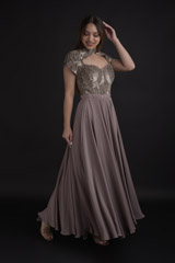 Grey Sweet Heart Neck Gown_DTR9230