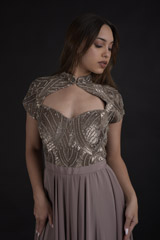 Grey Sweet Heart Neck Gown_DTR9231