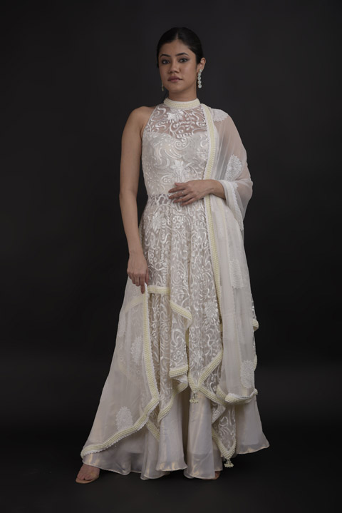 White Layered Kurti Set