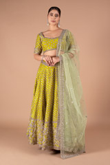 Green Raw Silk Zardozi LehengaDSC00274