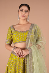 Green Raw Silk Zardozi LehengaDSC00275