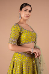 Green Raw Silk Zardozi LehengaDSC00281