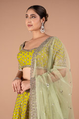 Green Raw Silk Zardozi LehengaDSC00282