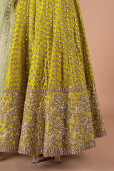 Green Raw Silk Zardozi LehengaDSC00285