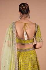 Green Raw Silk Zardozi LehengaDSC00286