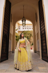 Green Raw Silk Zardozi LehengaDSC05998