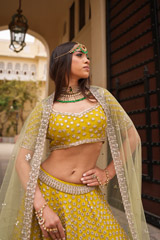 Green Raw Silk Zardozi LehengaDSC06001