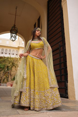 Green Raw Silk Zardozi Lehenga