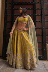 Green Raw Silk Zardozi LehengaDSC06016
