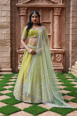 Green Raw Silk Zardozi LehengaIMG_0008