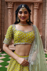 Green Raw Silk Zardozi LehengaIMG_0034