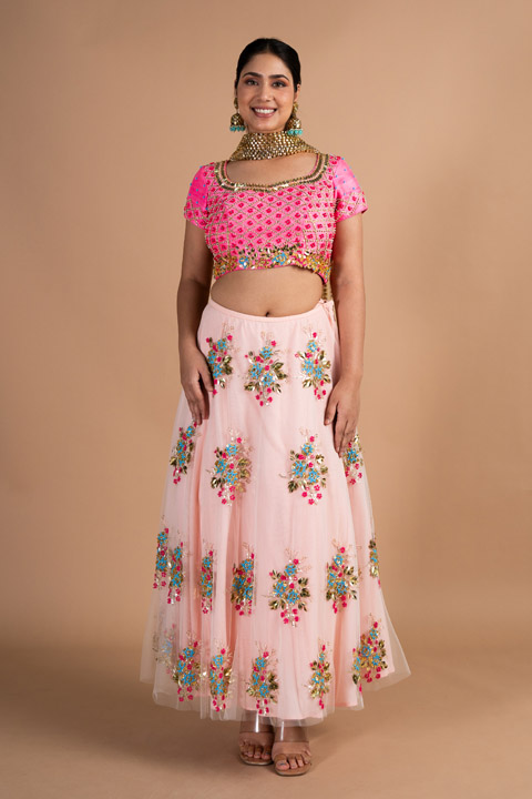 Blush Pink Net Lehenga