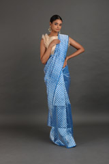 Blue Saree With Silver ChecksIMG_5014
