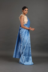 Blue Saree With Silver ChecksIMG_5017