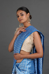 Blue Saree With Silver ChecksIMG_5022