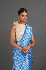 Blue Saree With Silver ChecksIMG_5024