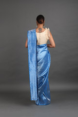 Blue Saree With Silver ChecksIMG_5029