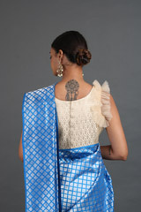 Blue Saree With Silver ChecksIMG_5031