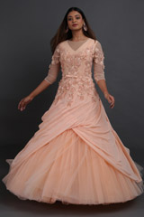 Small Flower Motifs Peach Ball GownIMG_6026